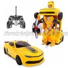 Kids RC Toy Sports Car Transforming Robot Remote Control with One Button Transformation Realistic Engine Sounds 360 Speed Drifting Sword and Shield Included Toys For Boys 1:14 Scale Yellow