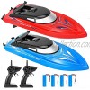 2 Pack Remote Control Boats for Pools and Lakes for Kids and Adults 10 kmH 2.4 GHz Mini RC Boat Toy with 4 Recgargeable Batteries Blue+Red