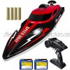 2.4 G RC Boat 20+ MPH Speed Radio Controlled Boats with LED Light for Adults Kids  Remote Control Boat for Pools Lakes with 2 Rechargeable Battery Low Battery Alarm Capsize Recovery Red