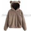 Womens Bear Fuzzy Hoodie Tops Fashion Keep Warm Pullover Solid Long Sleeve Shirt Sweatshirt Sweater