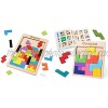 Coogam Wooden Blocks Puzzle Brain Teasers Toy + Wooden Tangram Puzzle Pattern Blocks Educational Toys Gift for Kids Adults