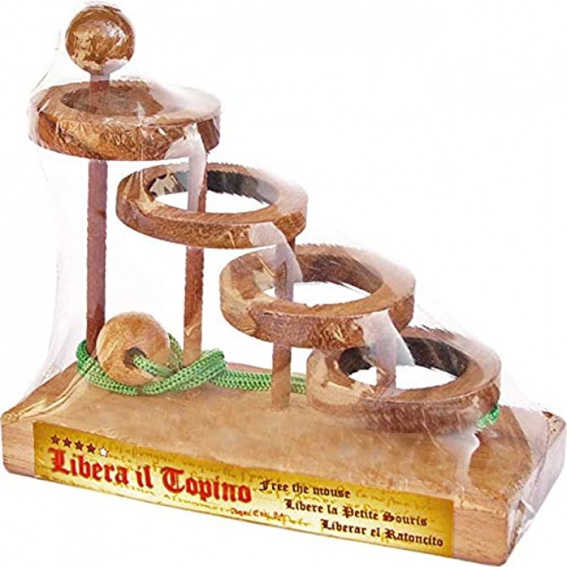Logica Puzzles Art. Free The Mouse Wooden Brain Teaser in Fine Wood Rope Mind Puzzle Difficulty 4 6 Extreme Leonardo da Vinci Collection