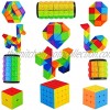 RUITEND 12 Pack Speed Cube Set Smooth Puzzle Cube 2x2 3x3 4x4 Pack of 6 Snake Fidget Toys,Cylinder Magic Cube 8Colors:3Layers+5Layers+7Layers Educational Gift Toy for Kids Boys Girls Teens Adults