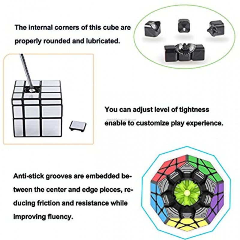 Vdealen Speed Cube Set Cube Bundle 2x2 3x3 Pyramid Megaminx Mirror Magic Cube Smooth Puzzle Cube Collection Games Toy Gift for Kids & Adults [5 Pack]