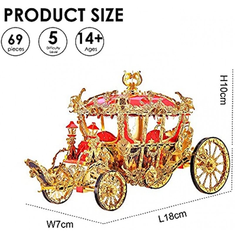 Piececool 3D Metal Puzzles for Adults Princess Carriage Model Kits DIY Brain Teaser Puzzles 3D Metal Model Building Kits Anxiety Relief Toys Great Birthday 216 Pcs