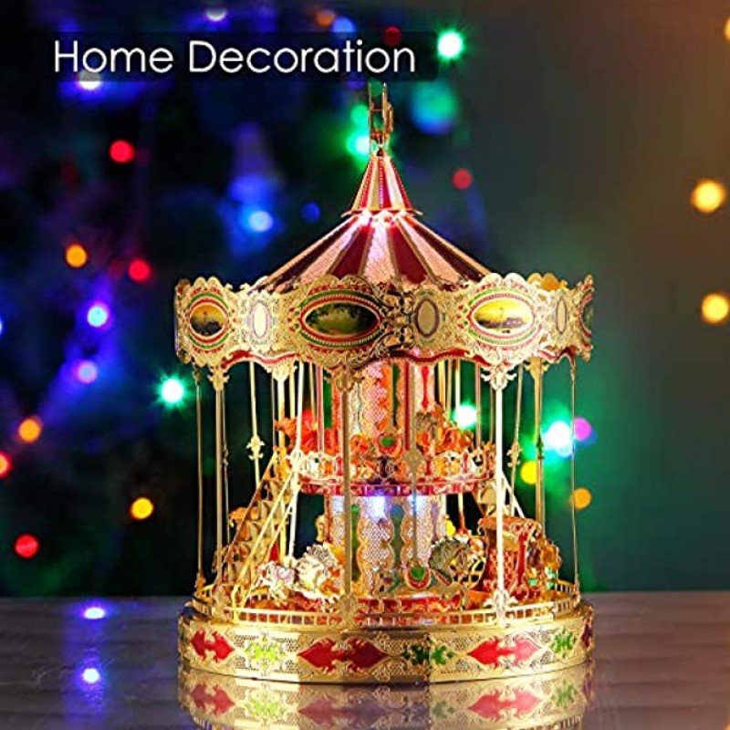 Piececool 3D Metal Puzzles Merry Go Round Model Kits for Adults DIY 3D Metal Puzzle Brain Teaser STEM Building Toys Great Birthday Gifts 88 Pcs