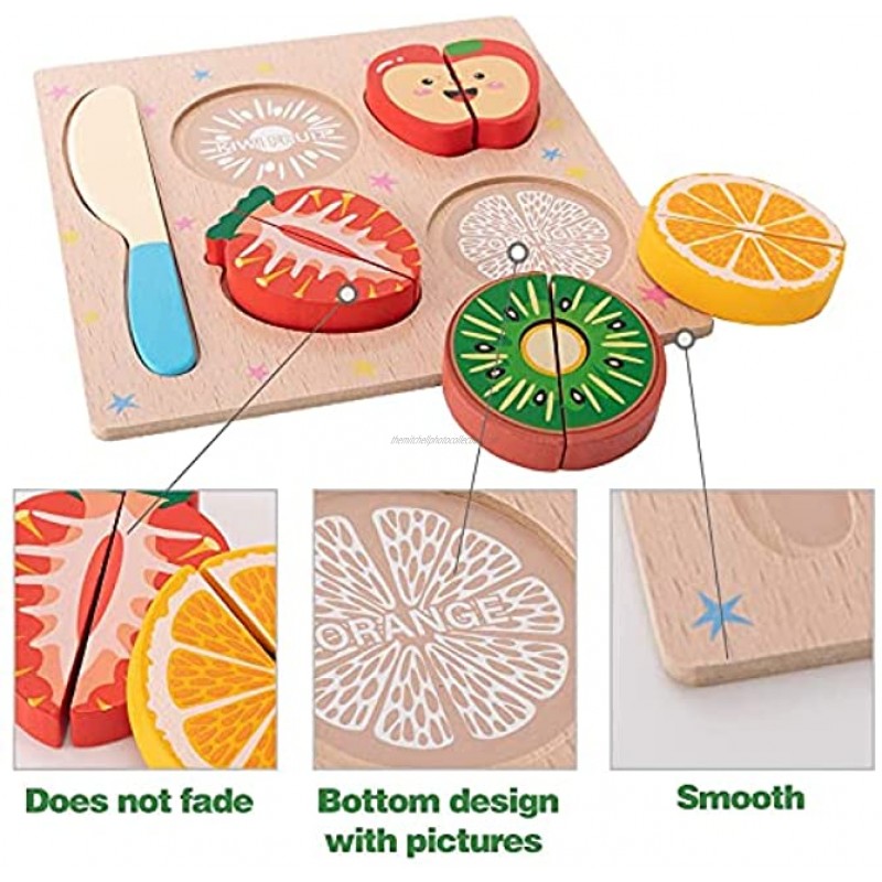 CUCOS Wooden Cutting Puzzles for Kids Ages 1-5 Years Old Fruit Vehicle Toddler Puzzles Learning Toys Educational Gift for Girls and Boys