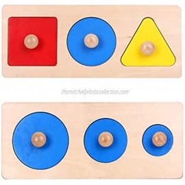 WEBEEDY Wooden Geometric Puzzle 2 Styles Multiple First Shape Puzzles 3-Piece Colorful Learning Sensorial Toy with Knob for Preschool Toddler 1 2 3 Years Old Kids Color Sorter