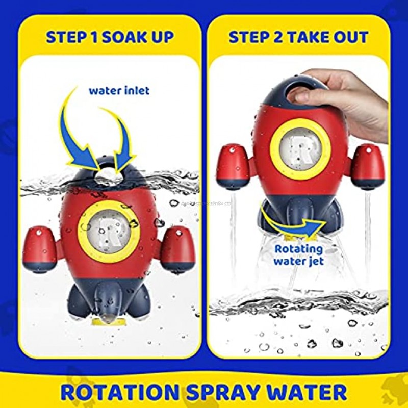 HEMRLY Bath Toys Bath Toys for Toddlers Space Rocket Baby Bath Toy Rotating Spray Water for Baby Baby Shower Bath Toys for Toddlers Girls and Boys Bath Toys for Toddlers（Red）