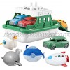 OKGIUGN Ferry Boat Toys Set with 4 Cars and 4 Wind Up Bath Swimming Toys Kids Bath Toy Floating Vehicle Whales Submarines Swans Rockets Bathtub Bathroom Pool Beach Toys for Toddlers Boys Girls Kids