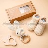 Baby Wooden Toys 3PC Baby Rattle Montessori Toys Set | Crochet Ring | Handmade | Wooden Rattles | Annimal Wood Teether Toys | Crochet Unisex Baby Shoes  Rabbit