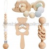 Nuanchu 4 Pieces Wooden Baby Toy Wood Teether Baby Teething Toy Wooden Rattle Bracelet Wooden Pacifier Clip with Crochet Beads