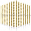 30 Pieces Birthday Candles Spiral Cake Candles Metallic Cupcake Candles Long Thin Cake Candles in Holders for Birthday Wedding Party Cake Decorations Gold