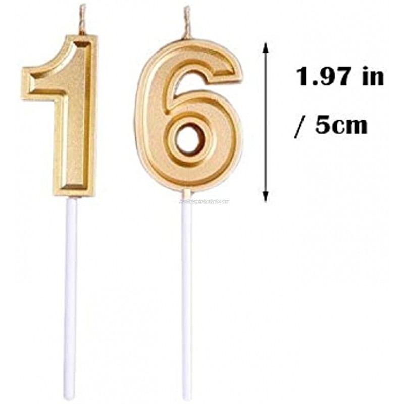 Mart Gold 16th Birthday Candles Number 16 Cake Topper for Birthday Decorationsn
