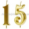 MMJJ Gold 15th Birthday Candles Number 15 Cake Topper for Birthday Decorations