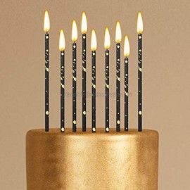 Threlaco 24 Pieces Birthday Candles Long Thin Cake Candle Cupcake Candles for Birthday Wedding Anniversary Graduation Retirement Party Decoration Black Gold