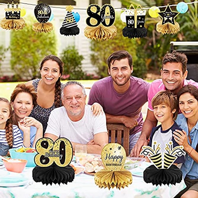 9 Pieces 80th Birthday Decoration 80th Birthday Centerpieces for Tables Decorations Cheers to 38 Years Honeycomb Table Topper for Men and Women Eighty Years Birthday Party Decoration Supplies80th