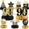 9 Pieces 90th Birthday Decoration 30th Birthday Centerpieces for Tables Decorations Cheers to 90 Years Honeycomb Table Topper for Men and Women Nighty Years Birthday Party Decoration Supplies90th