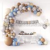 Sweet Baby Co. Teddy Bear Baby Shower Decorations for Boy with Balloon Garland Arch Kit Baby Boy Banner Small Teddy Bear Theme Decor Blue Brown Ivory Gray Silver Balloons for Backdrop Decoration