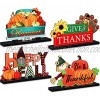 Yalikop Set of 4 Thanksgiving Decorations Happy Fall Wooden Table Centerpieces Signs Pumpkins Turkey Scarecrow Give Thanks Fall Harvest Table Decor Thanksgiving Party Festival Decorations Supplies
