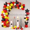 129Pcs Cartoon Mouse Balloons Arch Garland Kit Black Red Yellow White Latex Balloons Foil Star Confetti Balloons for Miokey Theme Birthday Party Supplies Decorations