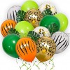 Blocesa Jungle Safari Party Balloons Arch Garland Kit- 60 Pack Jungle Safari Animal Print Balloon,12 Inches Gold Confetti Balloon Green and Gold Balloons for Birthday Party,Baby Shower Decorations