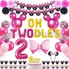 Danirora Minnie Mouse Party Decorations 2nd Birthday Oh Twodles Birthday Party Supplies Minnie Themed Party Decorations for Girls Minnie Headband Banner Balloons Set