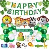 Safari Birthday Decorations Jungle Theme Party Supplies Included Birthday Banner Hat Sash Animal Balloons for Kids Boys Birthday Decor