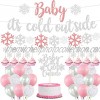 Baby It’s Cold Outside Party Decorations Banner Snowflake Balloons Garland for Winter Wonderland Baby Shower Christmas Winter Birthday Party Supplies Pink