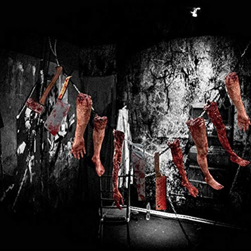 BCOFUI Halloween Decorations Scary Banner Bloody Weapons Fake Blood Hands and Feet Horror Decor Hanging Zombie Vampire Halloween Indoor Decorations Party Supplies 23 Pcs