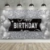 Happy Birthday Backdrop Banner Black White Balloons Silver Happy Birthday Backdrop Background Photo Photography Banner for Men Women Birthday Anniversary Party Decorations Supplies,72.8 x 43.3 Inch