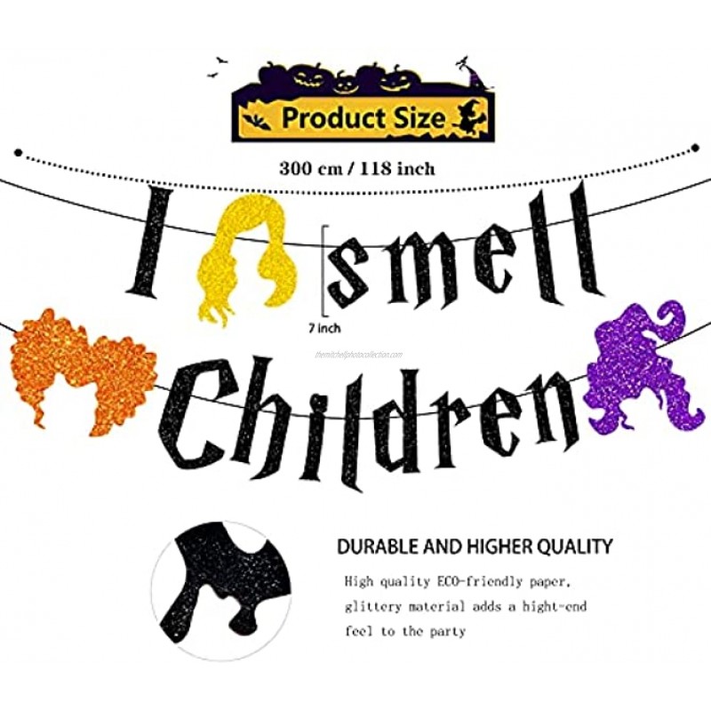 I Smell Children Halloween Banner Black Glitter Halloween Party Decorations Hocus Pocus Decorations I Smell Children Decorations Halloween Decorations for Home Fireplace Mantel Office
