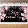 Rose Gold Happy Birthday Banner Backdrop Large Happy Birthday Yard Sign backgroud It's My Birthday Backdrop Baby Shower Party Indoor Outdoor Car Decoration Supplies for Women Girl