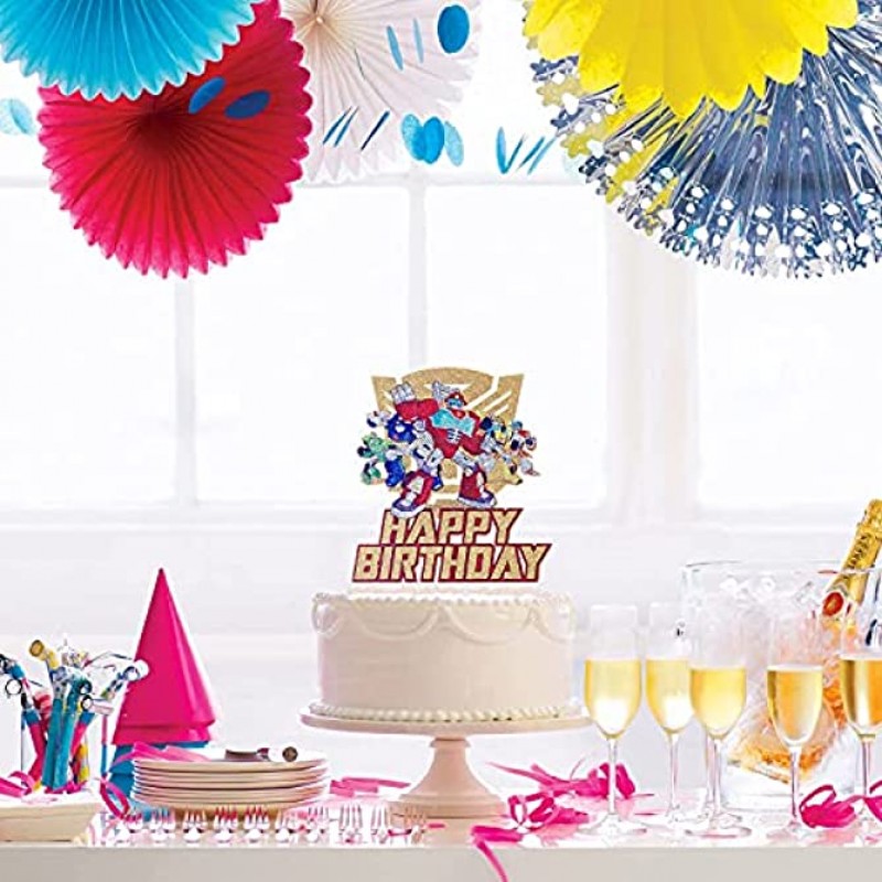 Glitter Transformers Rescue Bots Cake Topper Transformers Birthday Cake Decoration Autobots Themed Birthday Party Supplies Boys Robot Bday Party Favor