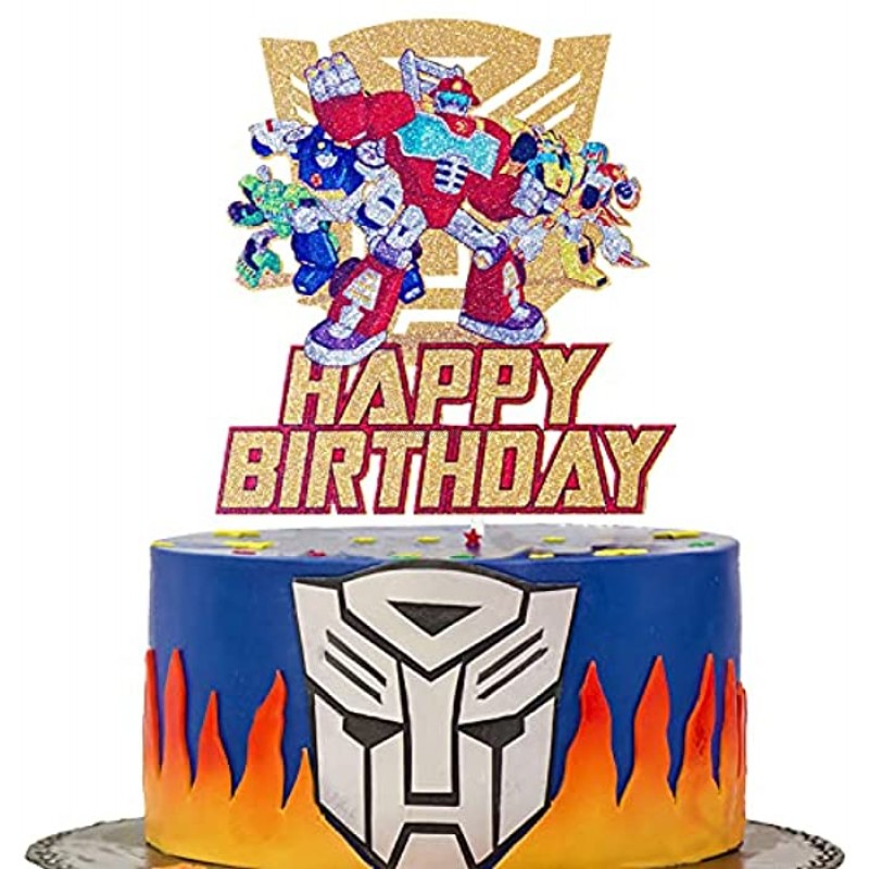 Glitter Transformers Rescue Bots Cake Topper Transformers Birthday Cake Decoration Autobots Themed Birthday Party Supplies Boys Robot Bday Party Favor