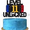 Level 11st Unlocked Sign Cake Topper Happy 11st Birthday Level Up Tenth Cake Decorations for Video Game Controller Themed Kids Boy Girl Bday Party Supplies Double Sided