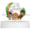 Oh Baby Cartoon Animals Cake Topper Reusable Acrylic for Baby Shower Child Birthday Party Decoration Supplies Silver Glittery