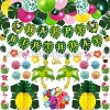 TREWAVE Tropical Luau Party Decoration Pack Hawaiian Beach Party Supplies Birthday Party Decor Including Felt Birthday Banner Foil Coconut Tree Balloons Leaves Cake Toppers Pineapple Décors