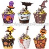 24 Pcs Halloween Cupcake Wrapper Cases and 24 Pcs Halloween Cupcake Toppers Baking Cake Cups Viemior 48pcs Halloween Cupcake Decorations Set Baking Cake Cups for Halloween Party Decoration