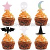 24Pcs Glitter Halloween Cupcake Toppers- Pink and Black Halloween Birthday Decorations,Pink and Black Baby Shower Decorations,Hocus Pocus Party Decorations,Halloween Cake Decorations,Flying Bats Halloween