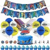 38 PCS Beyblade Party Supplies,Beyblade Theme Party Decorations Bakugan Happy Birthday Banner,Cupcake Toppers Cake Topper Balloon Invitations Card for Beyblade Themed Birthday Party Decorations