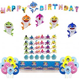 Baby Shark Party Decorations Set for Baby Kids Shark Tablecloth Cupcake Toppers Balloons Shark Birthday Banner Baby Shower Under The Sea Ocean Supplies