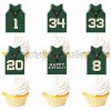 Dessert Cupcake Topper Jersey Number 1 33 34 20 8 Green Glitter Basketball Game Theme Decorations Boys Girls Baby Shower Party Happy Birthday Decor Supplies Set 18pcs
