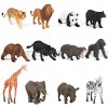 PROLOSO Mini Realistic Safari Jungle Wild Forest Animals Figures Party Favors Cupcake Toppers 12 Pack