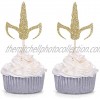 Set of 24 Gold Glitter Unicorn Horn and Ears Cupcake Toppers Baby Shower Kid's Birthday Party Decorations