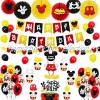 Vindyeer Mouse Birthday Party Decorations Supplies Kit Mickey Birthday Banner Mickey Cake Topper Mickey Balloons Mouse Cupcake Toppers Mickey Door Sign Mickey Garland Paper Fans