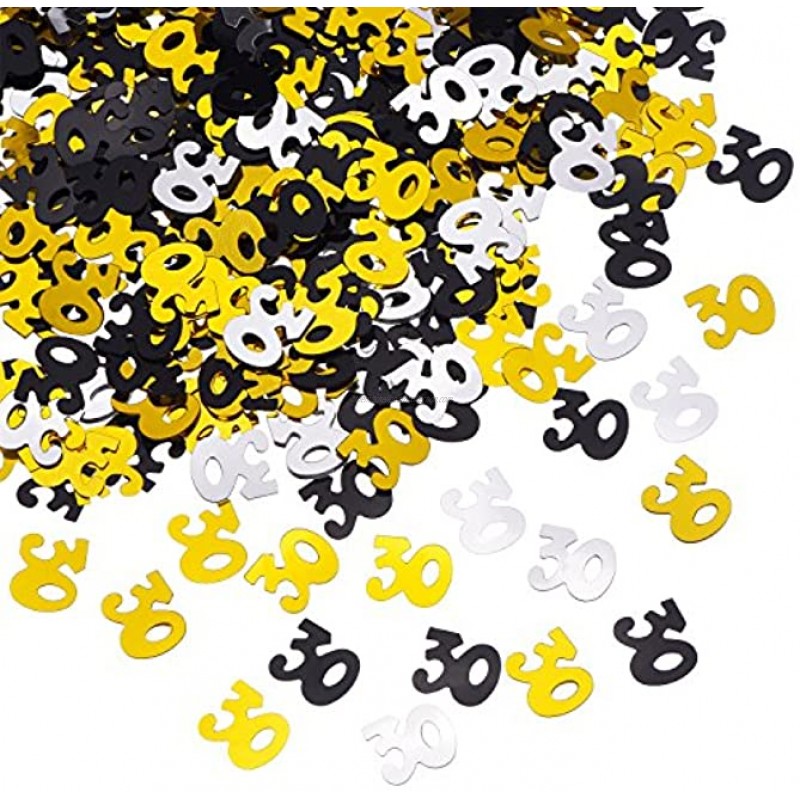 Shappy Number 30 Glitter Confetti for 30th Birthday Anniversary Party Supplies Table Decoration 1.76 Ounce Gold Black and Silver