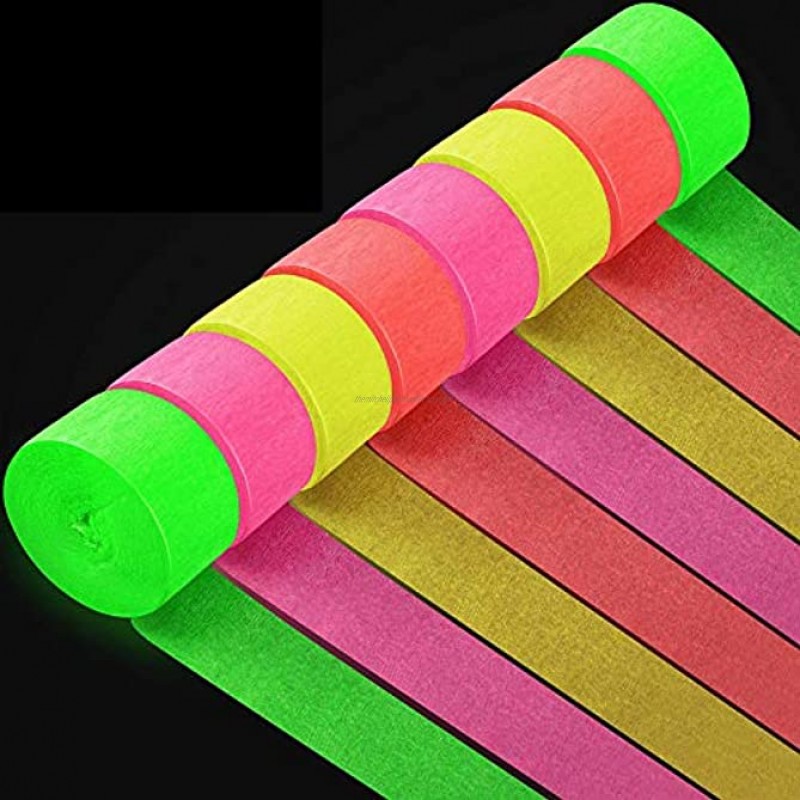 8 Rolls 1312.3 Ft Totally Crepe Paper Streamers Glow Party Crepe Paper Streamer Roll Fluorescent Neon Crepe Paper Streamers for Blacklight Party Halloween Party Neon Party Wedding Birthday Supplies