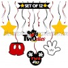 LINGTEER Mickey Oh Twodles Birthday Swirls Streamers Cheers to Boys 2nd Birthday Kids Two Years Old Mouse Bday Party Hanging Decorations.