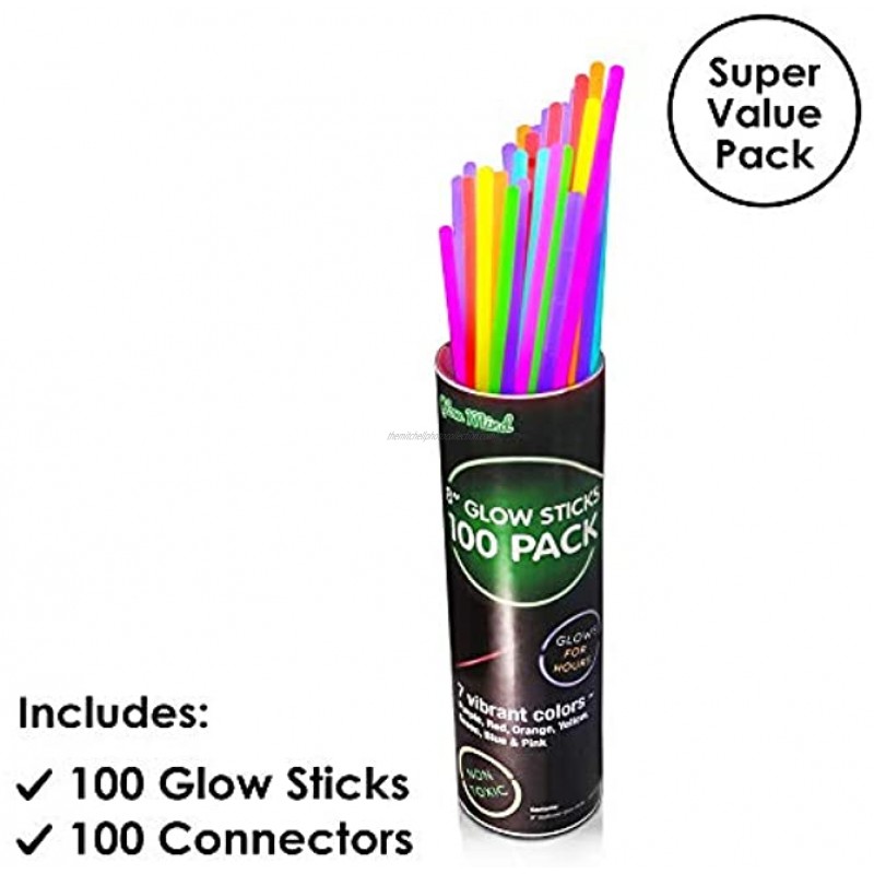 100 Glow Sticks Bulk Party Supplies Halloween Glow in The Dark Fun Party Pack with 8 Glowsticks and Connectors for Bracelets and Necklaces for Kids and Adults